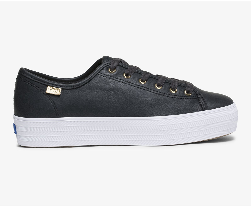 Tenis Keds Mujer Negros - Triple Kick Luxe Cuero - 1635-RWUNV